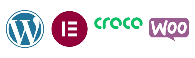 Wordpress, Elementor, Crocoblock, Woocommerce logo