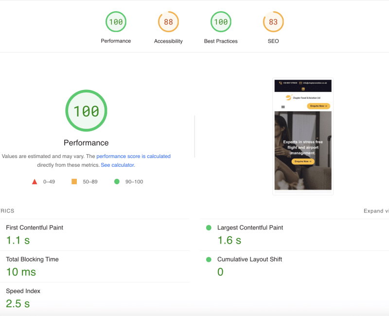 Chapter Aviation Page Speed Insights 3