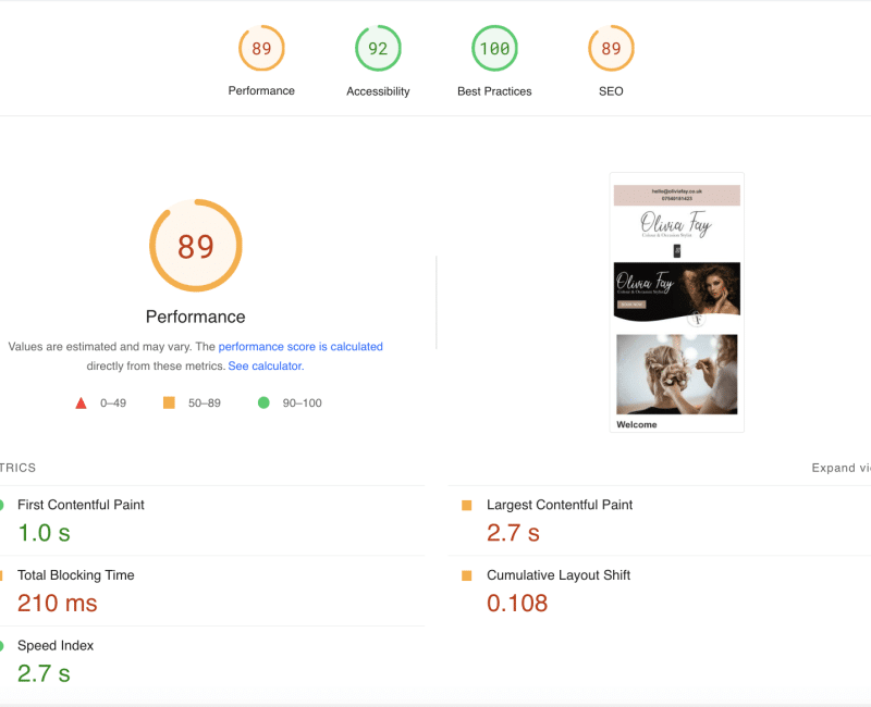 Olivia Fay Page Speed Insights 3